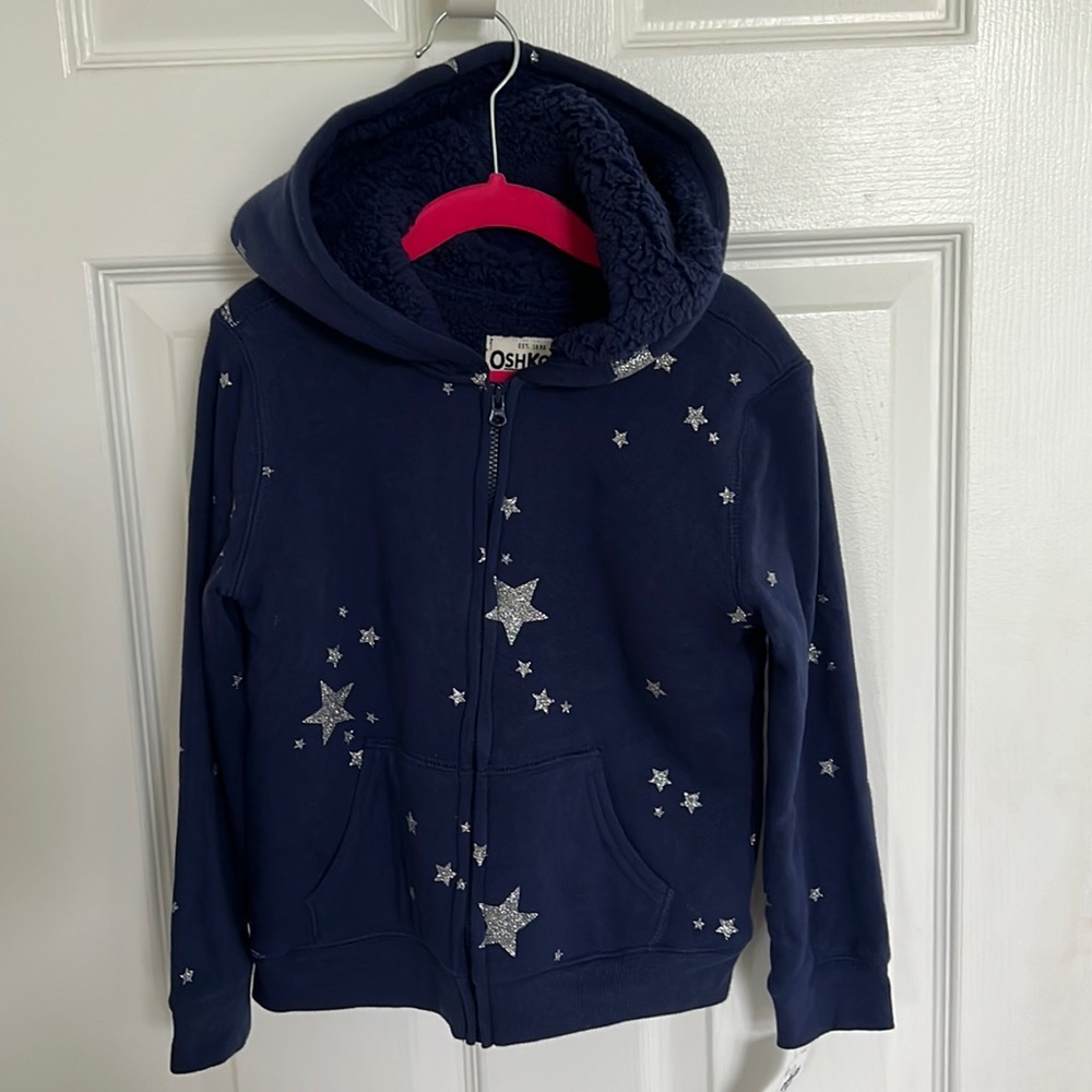 New Oshkosh Navy Zip up Hooded Jacket Silver Star Print 5T
